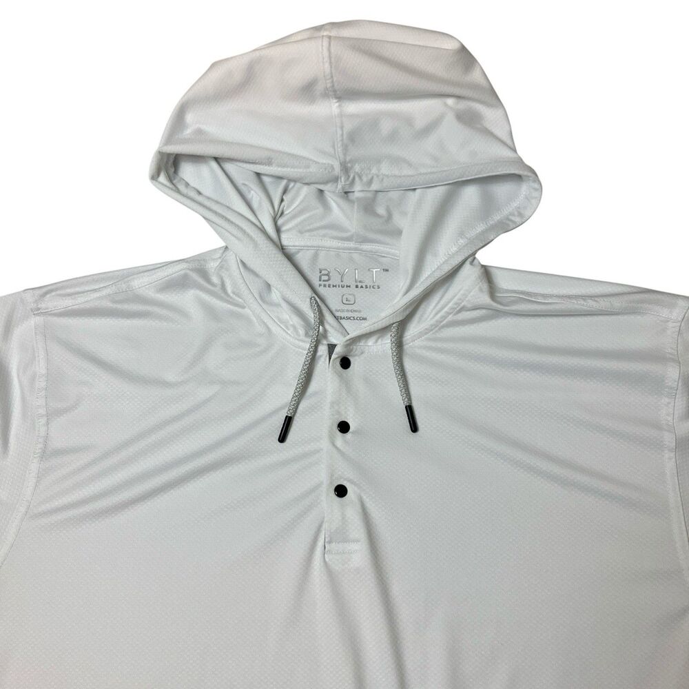 BYLT The Circuit Hoodie Mens XL White Henley Snap Button Performance Pullover